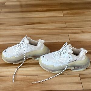 Balenciaga Off-White Cream Triple S Style Sneakers
